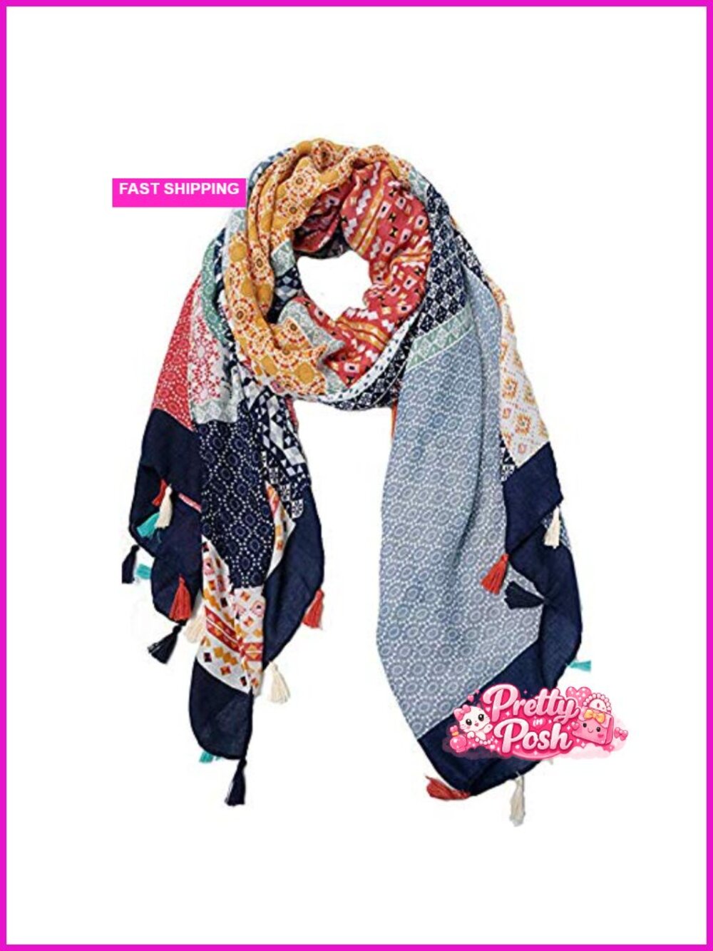 Floral Oversized Scarf Wrap Lightweight Polyester Shawl 73x37
